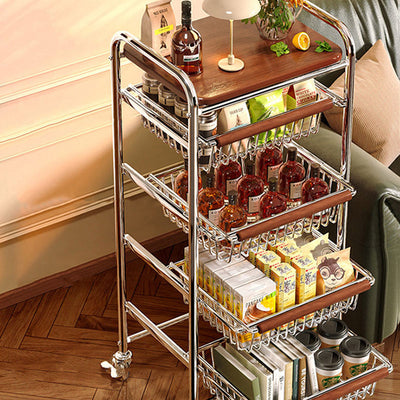 Modern Minimalist MDF Steel Rectangular Movable Shelf Side Table 5-Tier For Living Room
