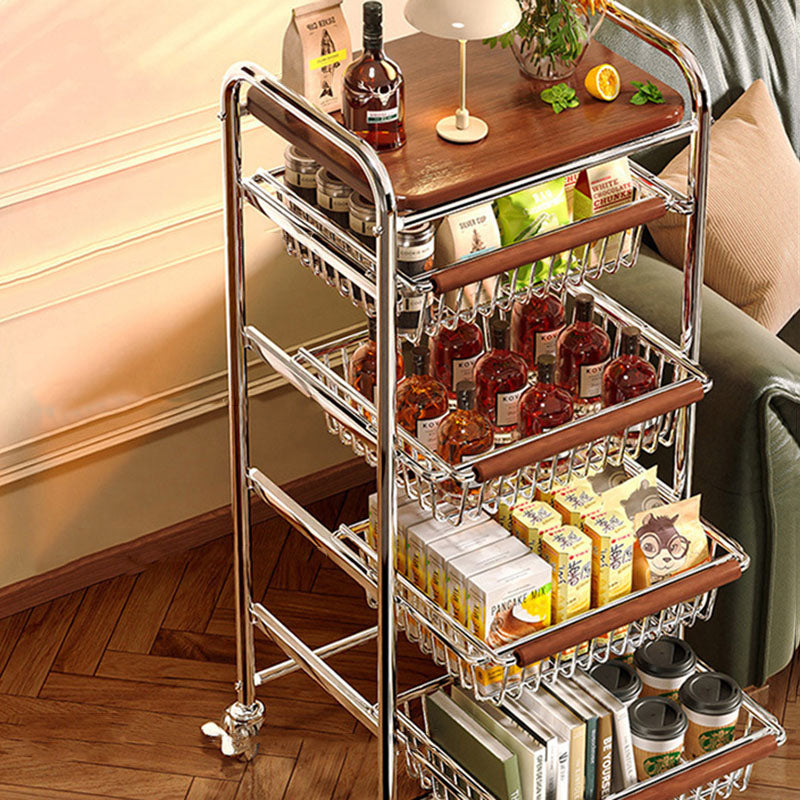 Modern Minimalist MDF Steel Rectangular Movable Shelf Side Table 5-Tier For Living Room