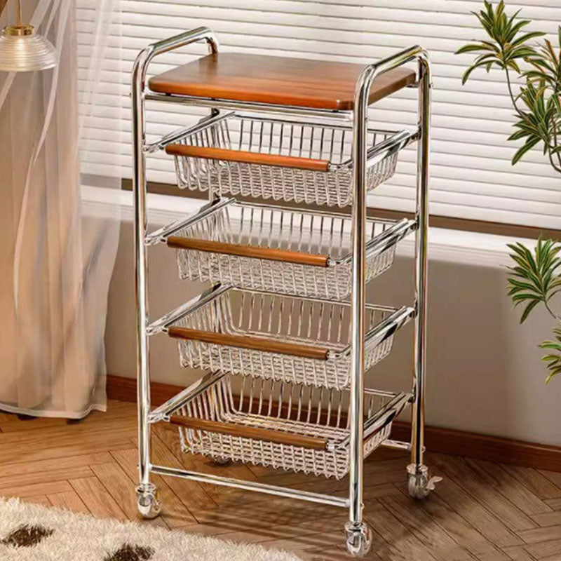 Modern Minimalist MDF Steel Rectangular Movable Shelf Side Table 5-Tier For Living Room