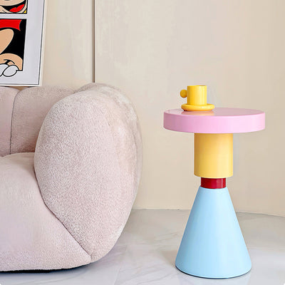 Contemporary Creative Wood Round Kids End Table 1-Tier For Living Room