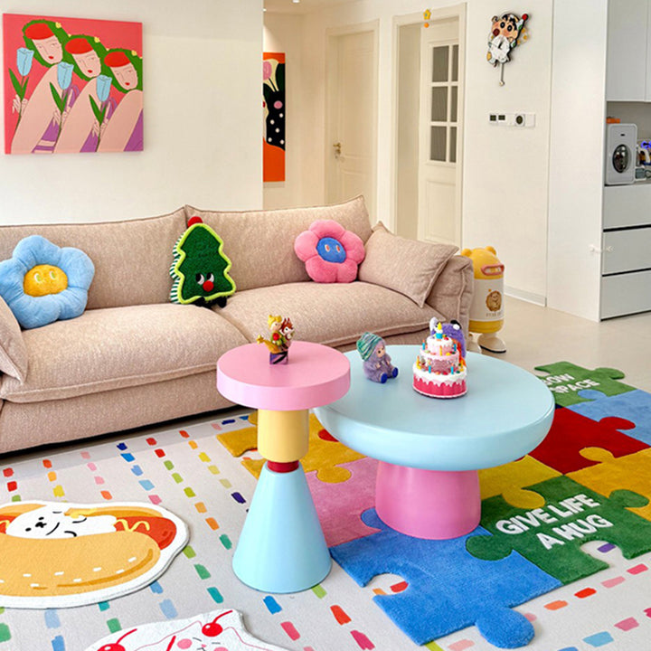 Mesa auxiliar infantil redonda de madera contrachapada creativa contemporánea de 1 nivel para sala de estar 