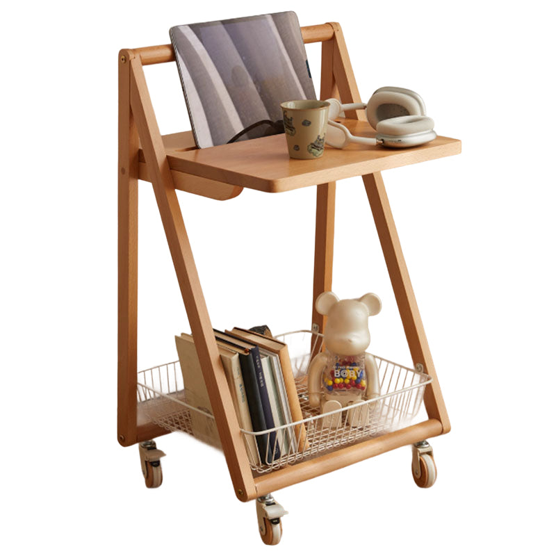 Contemporary Retro Wood Iron Square Movable End Table 2-Tier For Living Room
