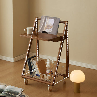 Contemporary Retro Wood Iron Square Movable End Table 2-Tier For Living Room