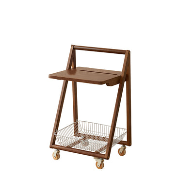 Contemporary Retro Wood Iron Square Movable End Table 2-Tier For Living Room