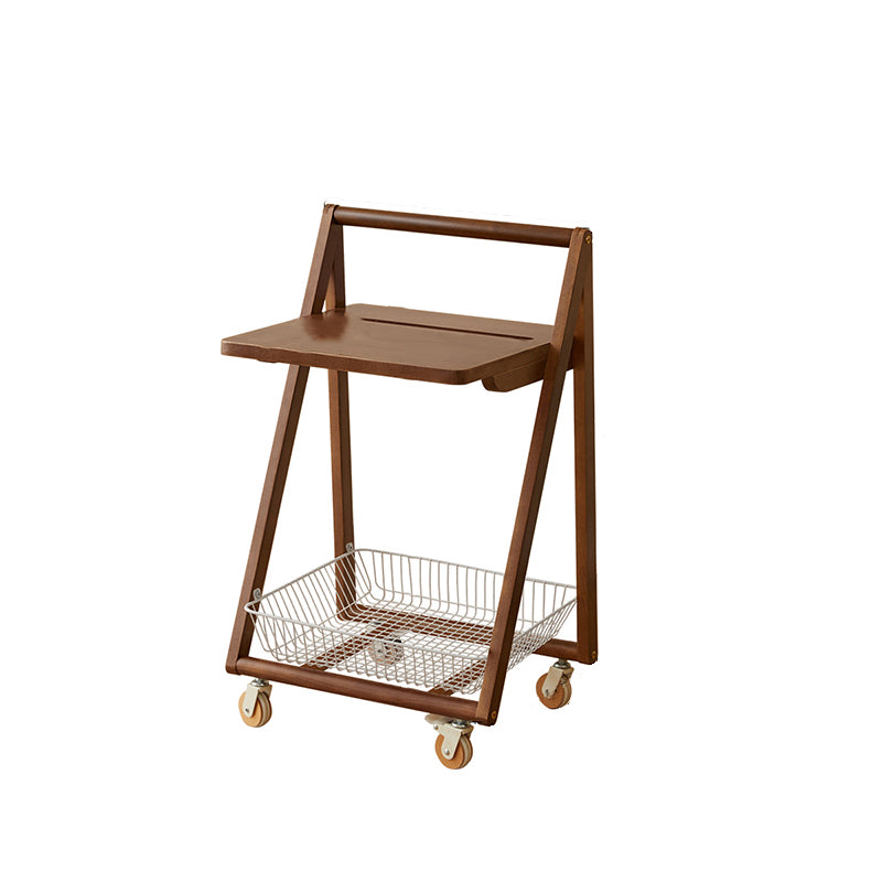 Contemporary Retro Wood Iron Square Movable End Table 2-Tier For Living Room