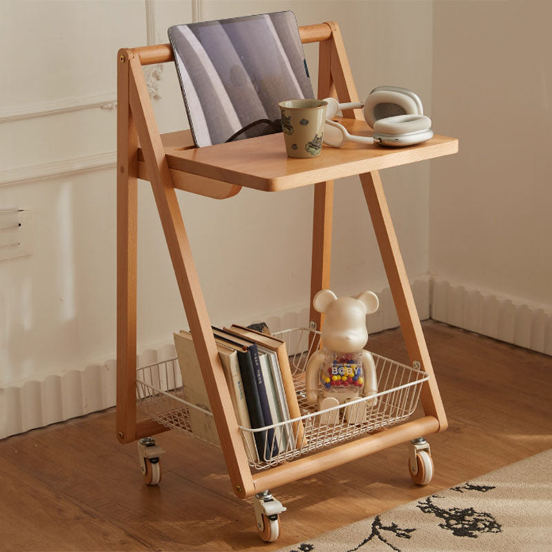 Contemporary Retro Wood Iron Square Movable End Table 2-Tier For Living Room