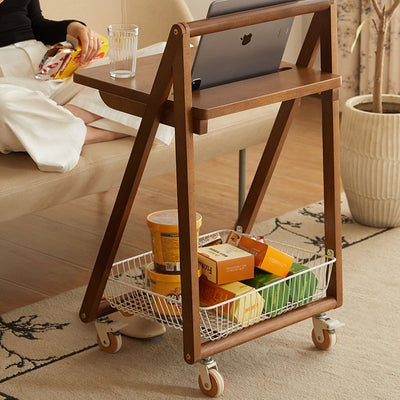 Contemporary Retro Wood Iron Square Movable End Table 2-Tier For Living Room