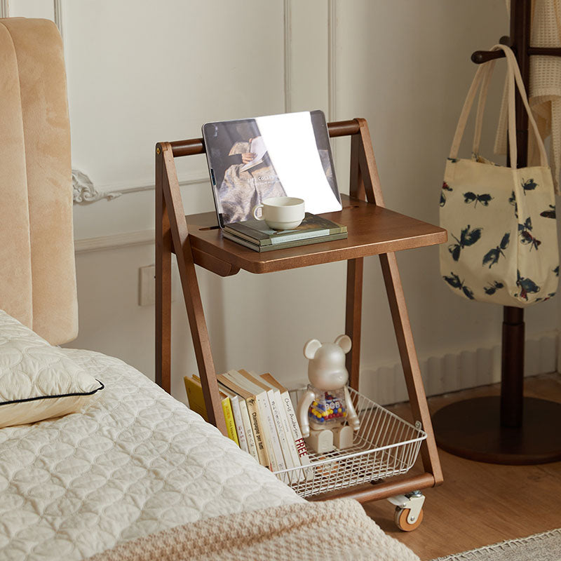 Contemporary Retro Wood Iron Square Movable End Table 2-Tier For Living Room