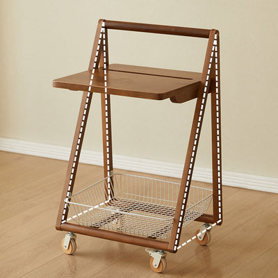 Contemporary Retro Wood Iron Square Movable End Table 2-Tier For Living Room