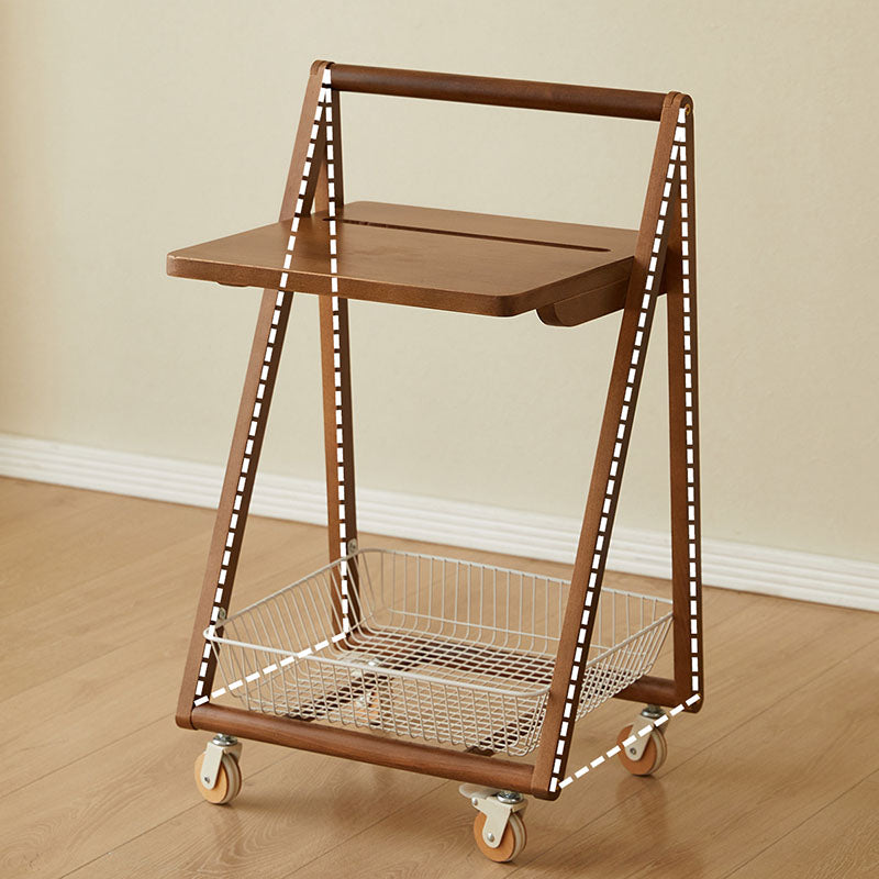 Contemporary Retro Wood Iron Square Movable End Table 2-Tier For Living Room