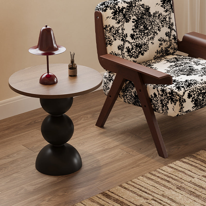 Contemporary Retro Wood Carbon Steel Round End Table 1-Tier For Living Room