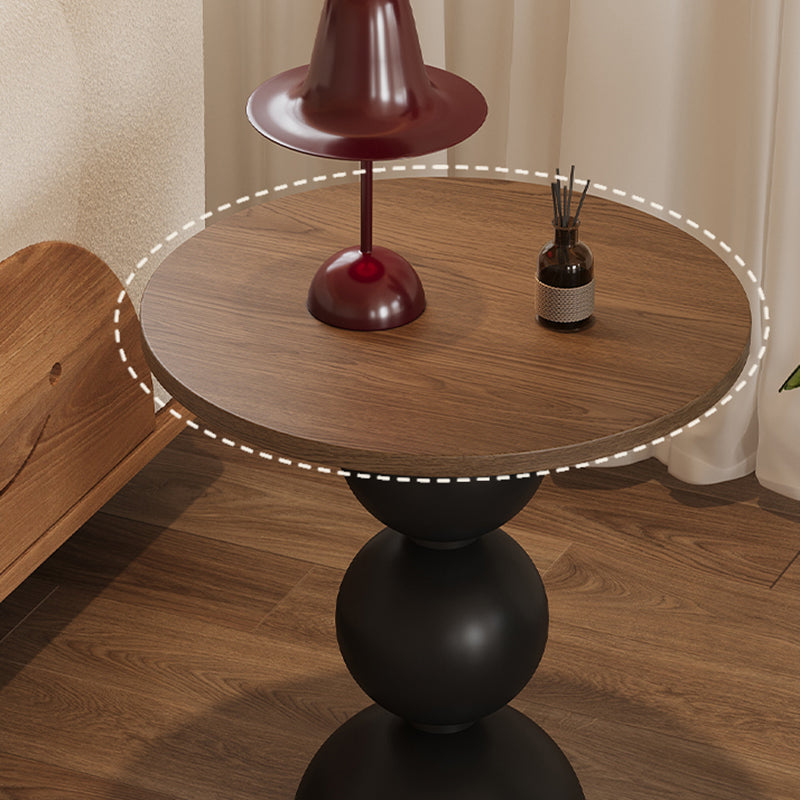 Contemporary Retro Wood Carbon Steel Round End Table 1-Tier For Living Room