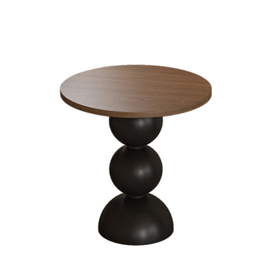 Contemporary Retro Wood Carbon Steel Round End Table 1-Tier For Living Room