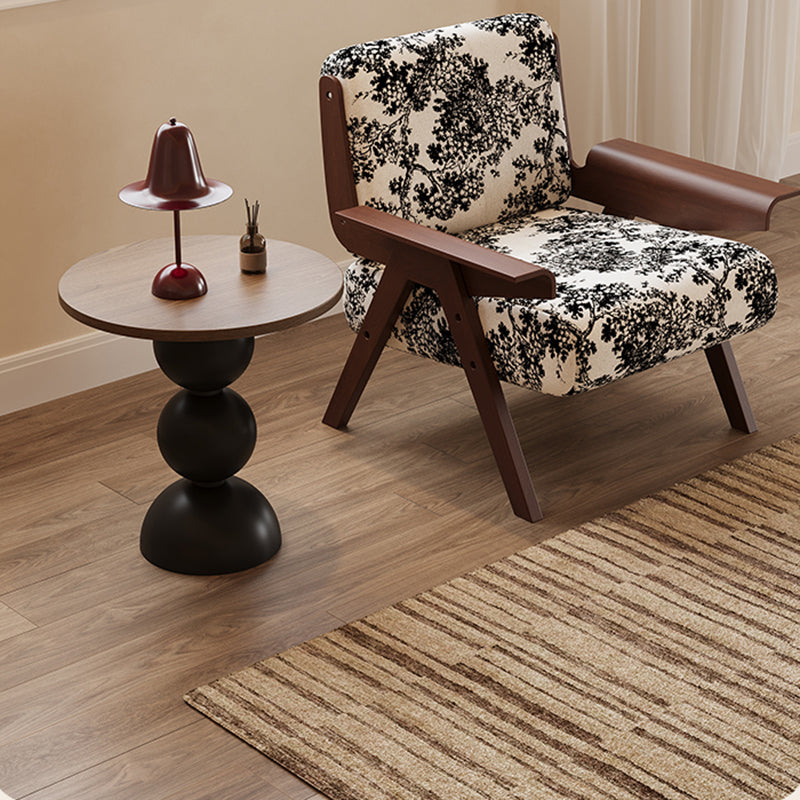 Contemporary Retro Wood Carbon Steel Round End Table 1-Tier For Living Room
