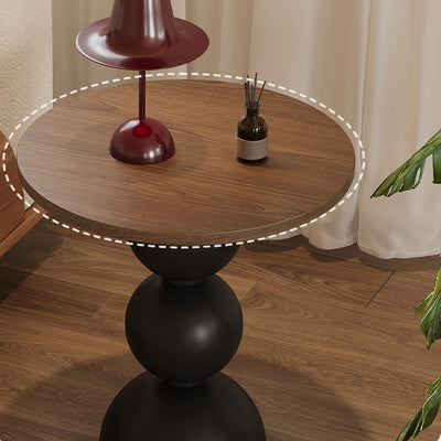 Contemporary Retro Wood Carbon Steel Round End Table 1-Tier For Living Room