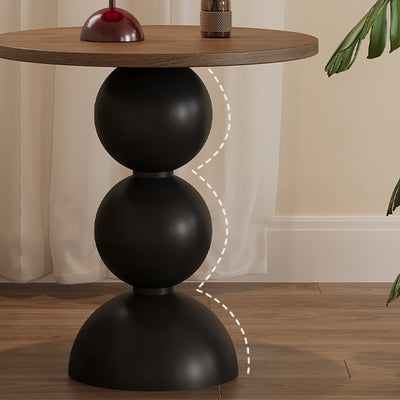 Contemporary Retro Wood Carbon Steel Round End Table 1-Tier For Living Room