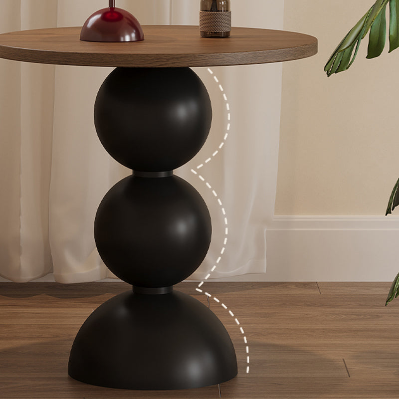 Contemporary Retro Wood Carbon Steel Round End Table 1-Tier For Living Room