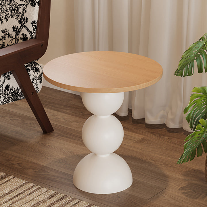 Mesa auxiliar redonda contemporánea retro de madera contrachapada y acero al carbono de 1 nivel para sala de estar 