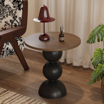 Contemporary Retro Wood Carbon Steel Round End Table 1-Tier For Living Room