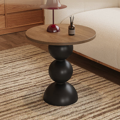 Contemporary Retro Wood Carbon Steel Round End Table 1-Tier For Living Room