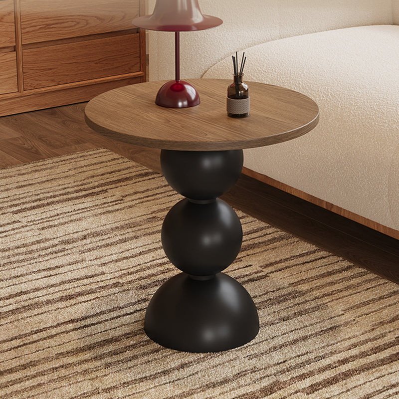 Contemporary Retro Wood Carbon Steel Round End Table 1-Tier For Living Room