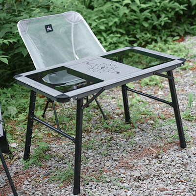 Modern Minimalist Aluminum Nylon Rectangular Height Adjustable Portable And Modular Outdoor Dining Table 1-Tier For Outdoor Patio