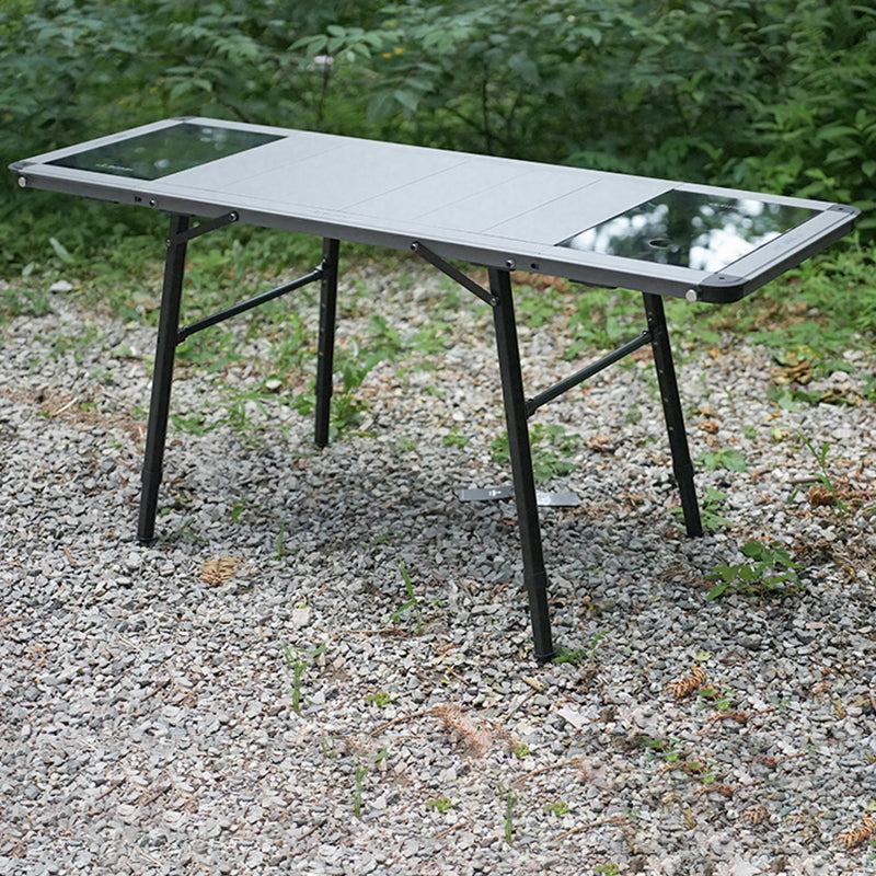 Modern Minimalist Aluminum Nylon Rectangular Height Adjustable Portable And Modular Outdoor Dining Table 1-Tier For Outdoor Patio