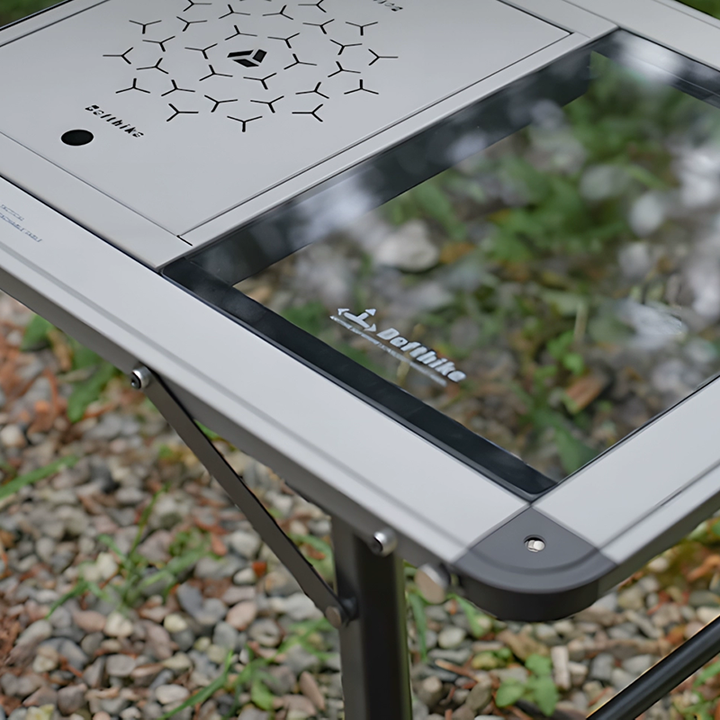 Table à manger extérieure moderne minimaliste en aluminium et nylon rectangulaire, réglable en hauteur, portable et modulaire, 1 niveau pour patio extérieur 