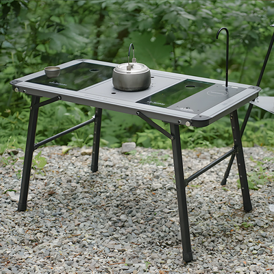 Modern Minimalist Aluminum Nylon Rectangular Height Adjustable Portable And Modular Outdoor Dining Table 1-Tier For Outdoor Patio