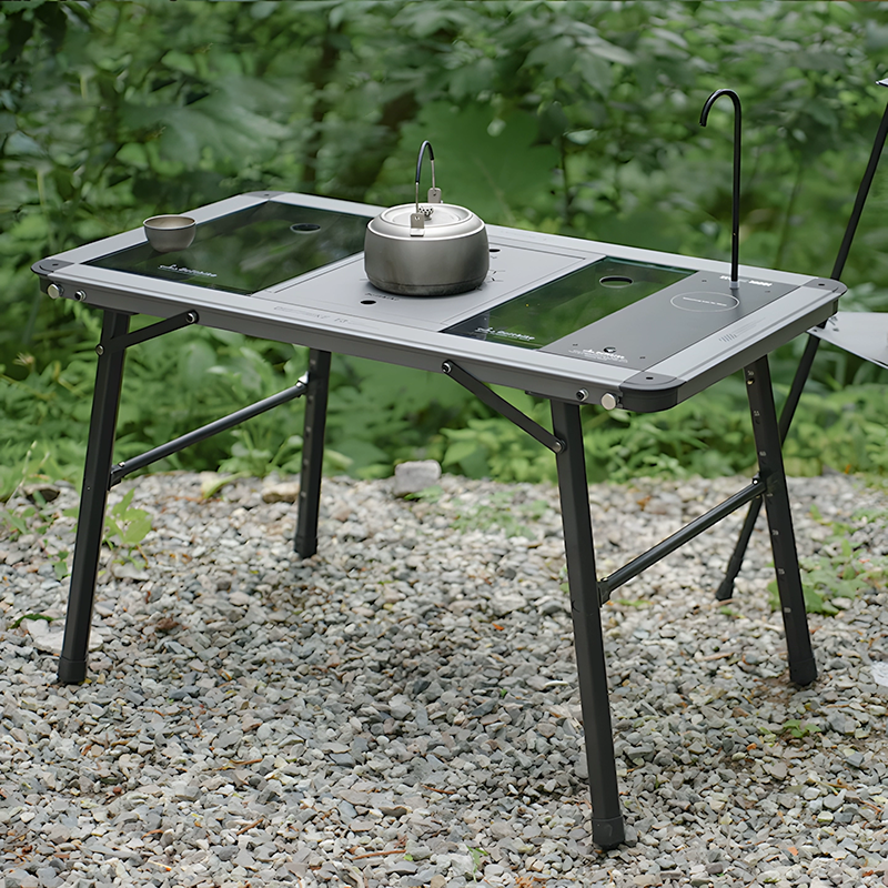 Modern Minimalist Aluminum Nylon Rectangular Height Adjustable Portable And Modular Outdoor Dining Table 1-Tier For Outdoor Patio