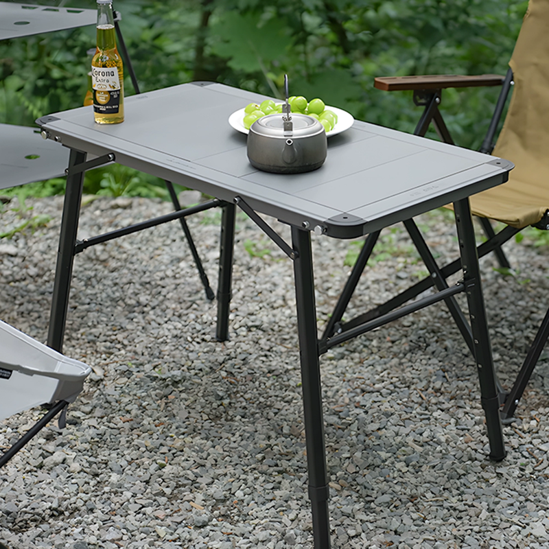 Modern Minimalist Aluminum Nylon Rectangular Height Adjustable Portable And Modular Outdoor Dining Table 1-Tier For Outdoor Patio