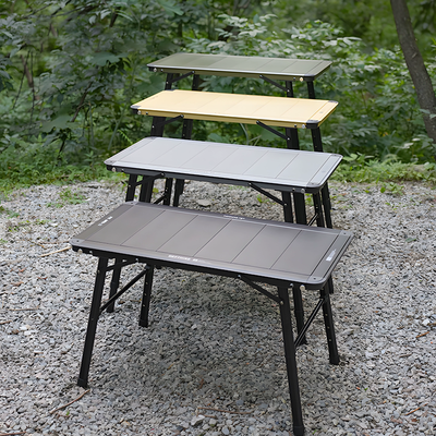 Modern Minimalist Aluminum Nylon Rectangular Height Adjustable Portable And Modular Outdoor Dining Table 1-Tier For Outdoor Patio