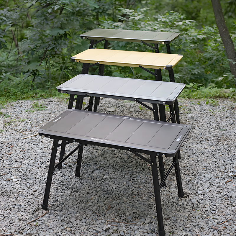 Modern Minimalist Aluminum Nylon Rectangular Height Adjustable Portable And Modular Outdoor Dining Table 1-Tier For Outdoor Patio