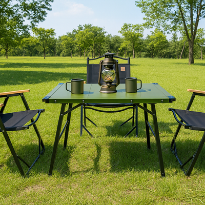 Modern Minimalist Aluminum Nylon Rectangular Height Adjustable Portable And Modular Outdoor Dining Table 1-Tier For Outdoor Patio