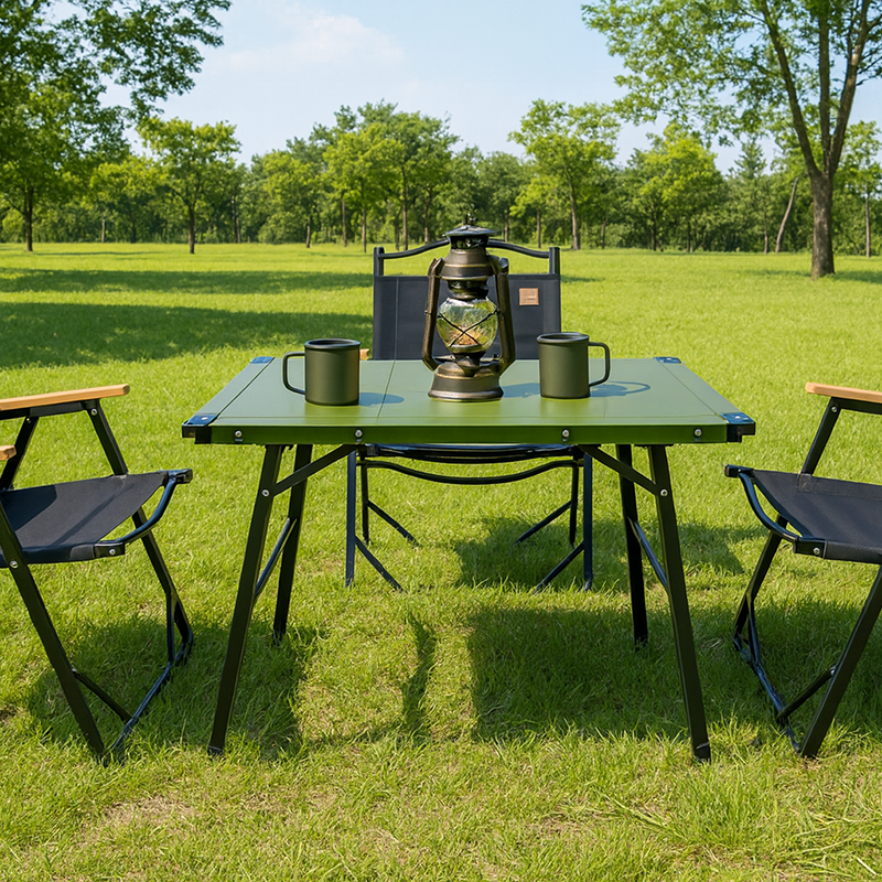 Modern Minimalist Aluminum Nylon Rectangular Height Adjustable Portable And Modular Outdoor Dining Table 1-Tier For Outdoor Patio