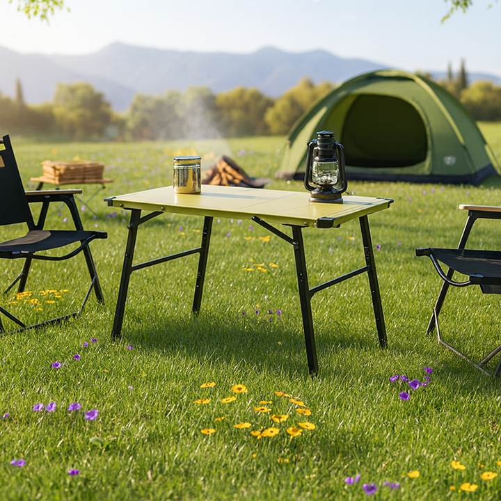 Table à manger extérieure moderne minimaliste en aluminium et nylon rectangulaire, réglable en hauteur, portable et modulaire, 1 niveau pour patio extérieur 