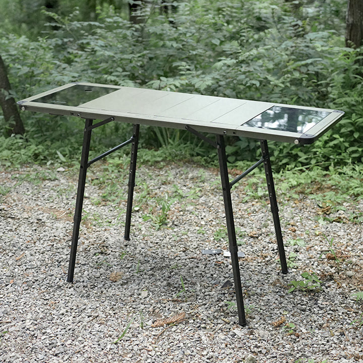 Table à manger extérieure moderne minimaliste en aluminium et nylon rectangulaire, réglable en hauteur, portable et modulaire, 1 niveau pour patio extérieur 