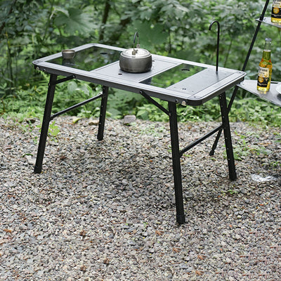Modern Minimalist Aluminum Nylon Rectangular Height Adjustable Portable And Modular Outdoor Dining Table 1-Tier For Outdoor Patio