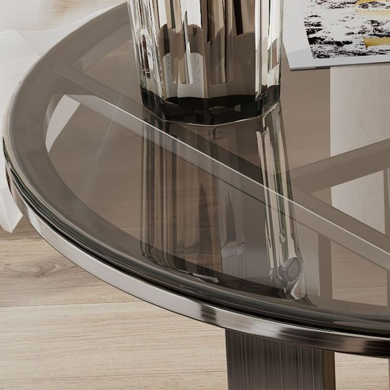 Modern Minimalist Glass Stone Slab Stainless Steel Round End Table 2-Tier For Living Room