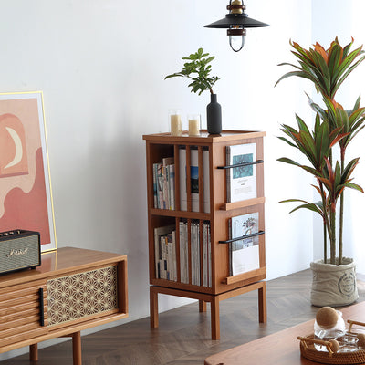 Contemporary Scandinavian Pine Cherrywood Rectangular Bookshelves 3-Tier For Home Office