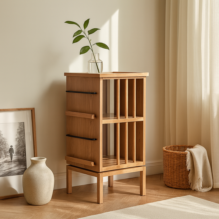 Étagères rectangulaires contemporaines en pin scandinave et bois de cerisier à 3 niveaux pour bureau à domicile 
