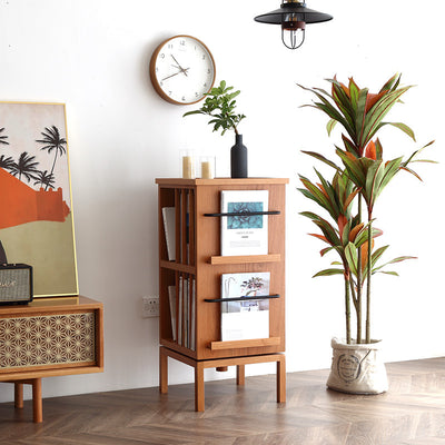 Contemporary Scandinavian Pine Cherrywood Rectangular Bookshelves 3-Tier For Home Office