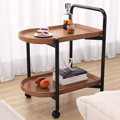Modern Minimalist MDF Carbon Steel Arched Movable Side Table 2-Tier For Living Room
