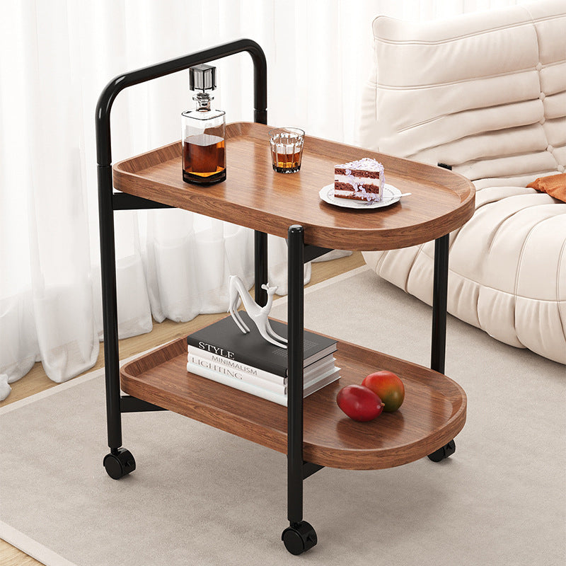 Modern Minimalist MDF Carbon Steel Arched Movable Side Table 2-Tier For Living Room