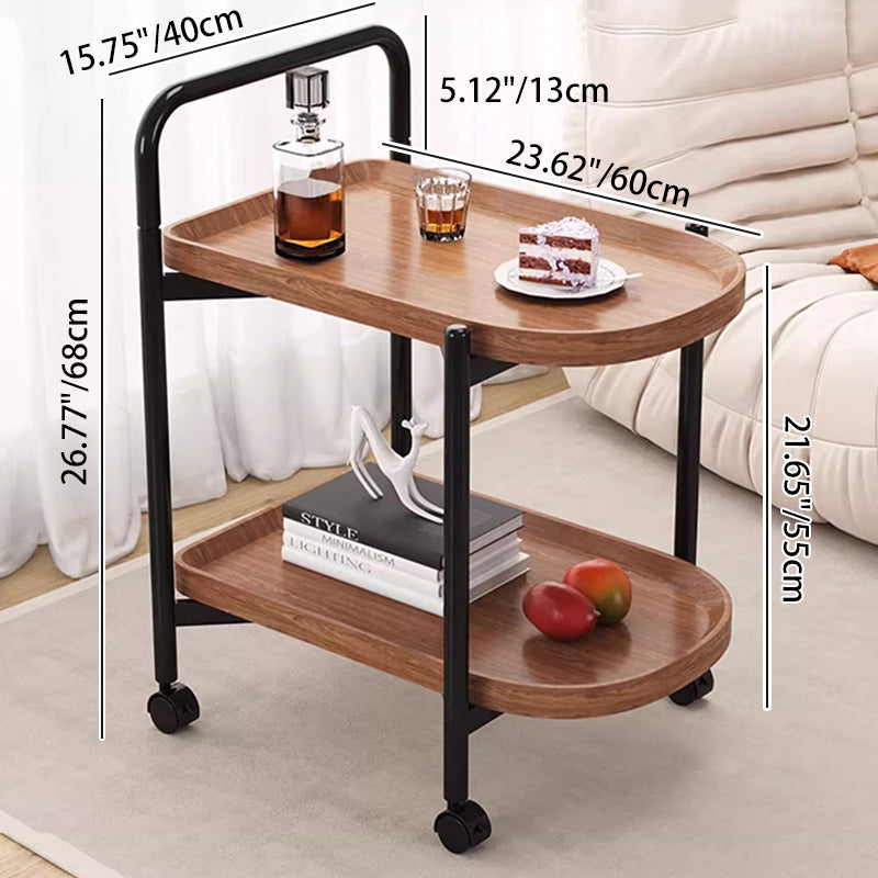 Modern Minimalist MDF Carbon Steel Arched Movable Side Table 2-Tier For Living Room