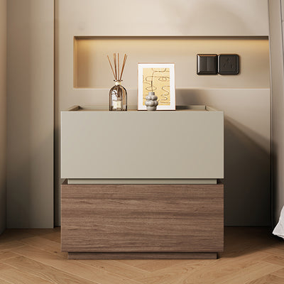 Modern Minimalist Wood Square Nightstand 2-Tier For Bedroom