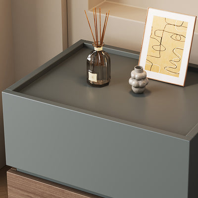 Modern Minimalist Wood Square Nightstand 2-Tier For Bedroom