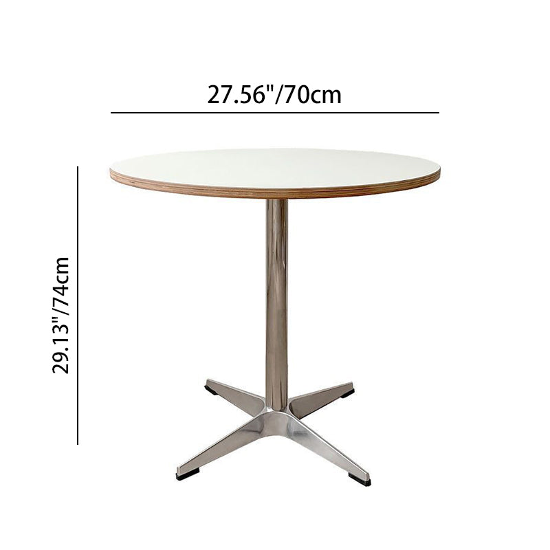 Moderner minimalistischer runder Esstisch aus Sperrholz, Edelstahl und Aluminium mit 1 Ablage für Esszimmer &amp; Küche 