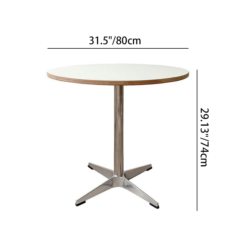 Moderner minimalistischer runder Esstisch aus Sperrholz, Edelstahl und Aluminium mit 1 Ablage für Esszimmer &amp; Küche 
