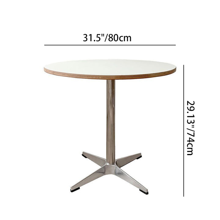 Moderner minimalistischer runder Esstisch aus Sperrholz, Edelstahl und Aluminium mit 1 Ablage für Esszimmer &amp; Küche 